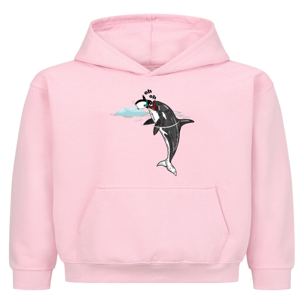 Classic Hoodie Kids in Pink mit Wal und Pinguin Motiv