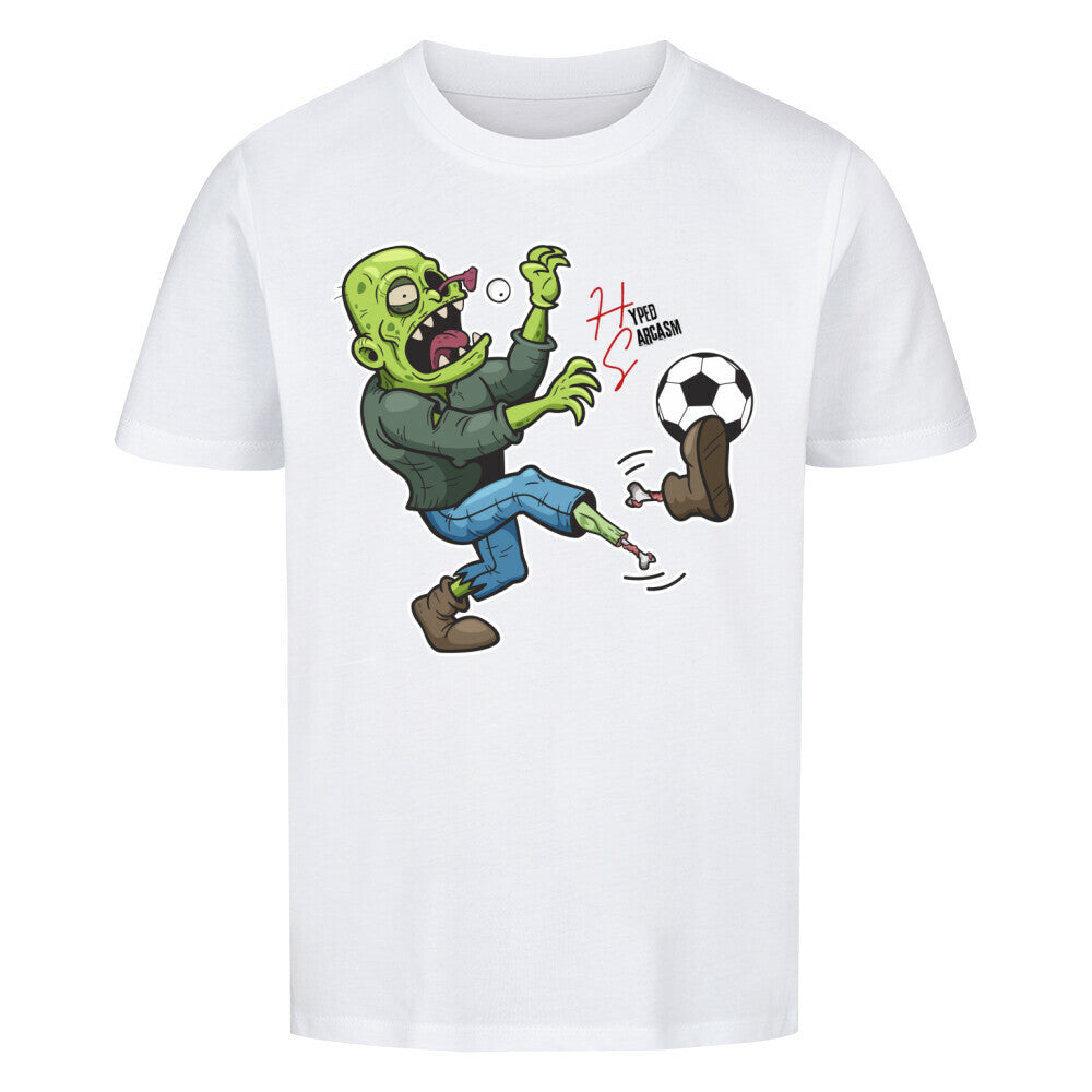 Premium Organic Shirt Kids in Weiß und Zombie Motiv und Hyped Sarcasm Logo