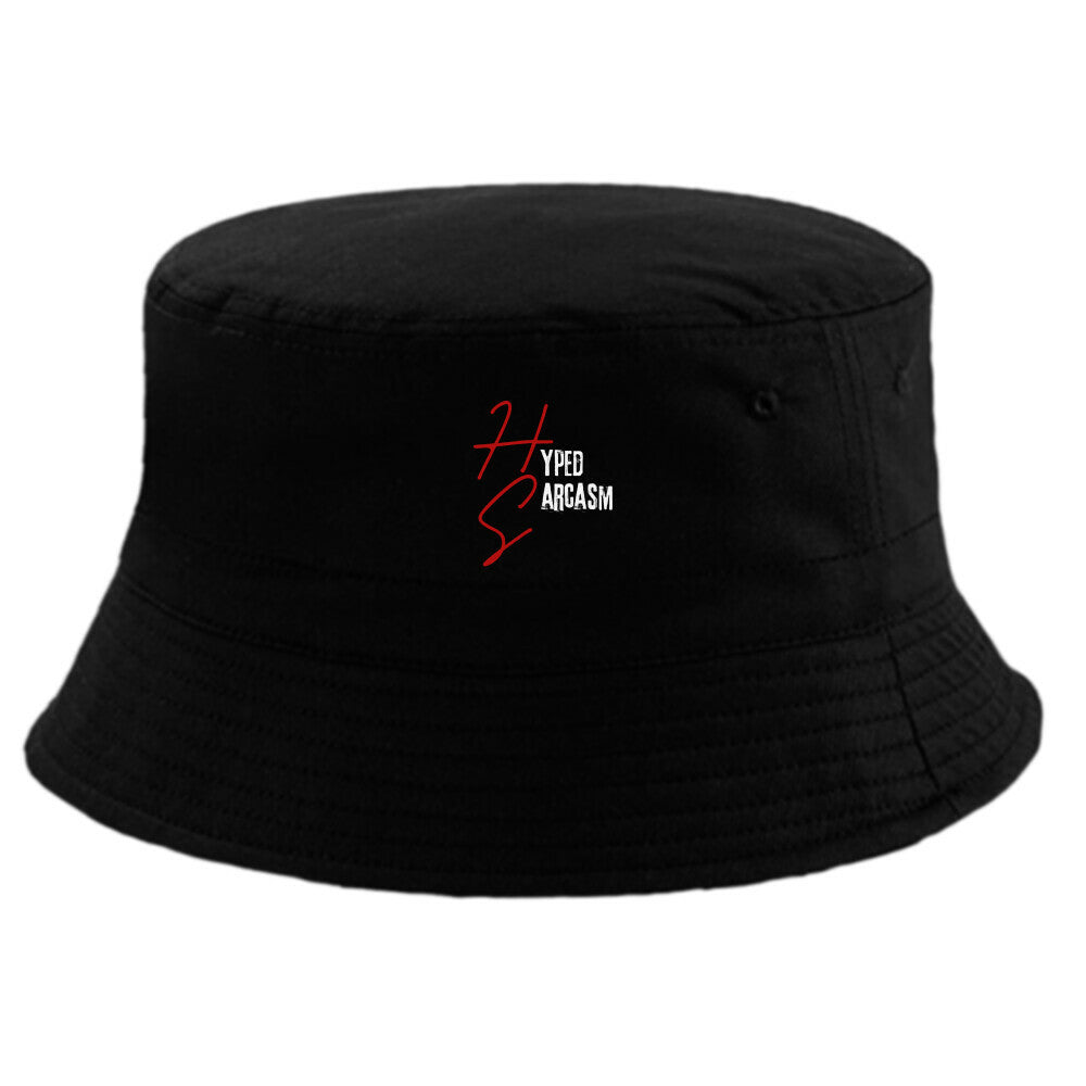 Bucket Hat mit Hyped Sarcasm Logo Vorderansicht