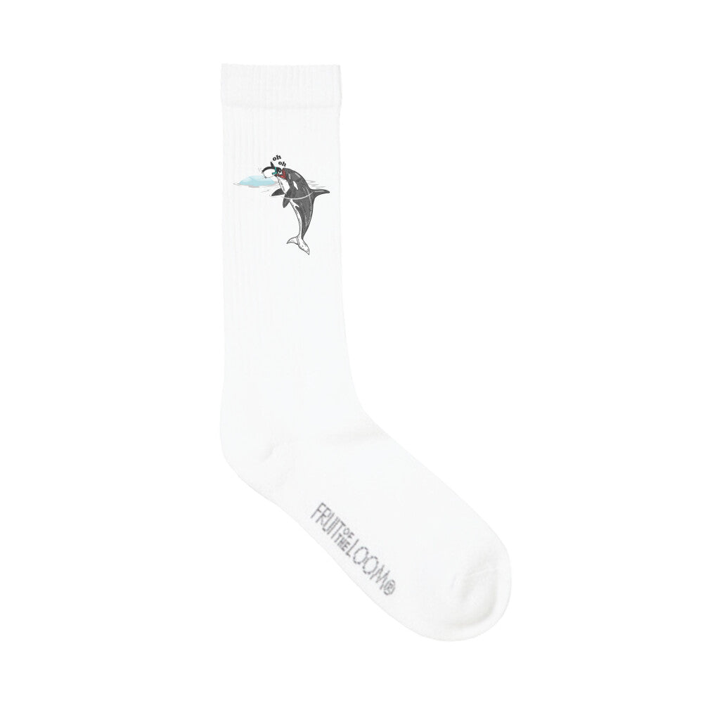 Crew Socken Long in Weiß Wal und Pinguin Motiv