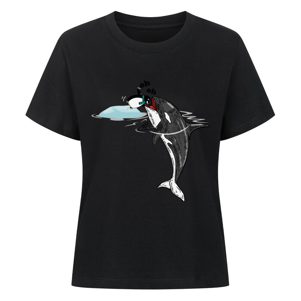 Premium Organic Shirt Women in Schwarz mit Wal und Pinguin Motiv