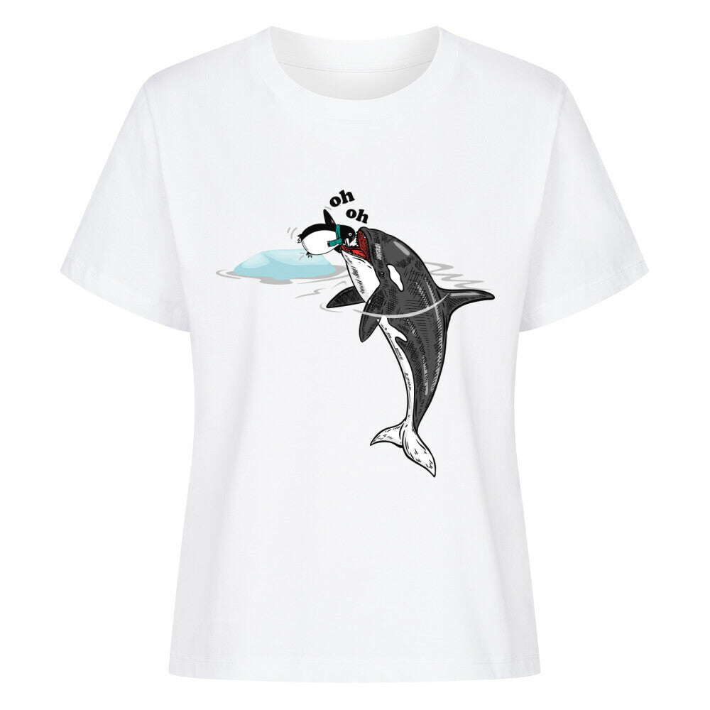 Premium Organic Shirt Women in Weiß mit Wal und Pinguin Motiv