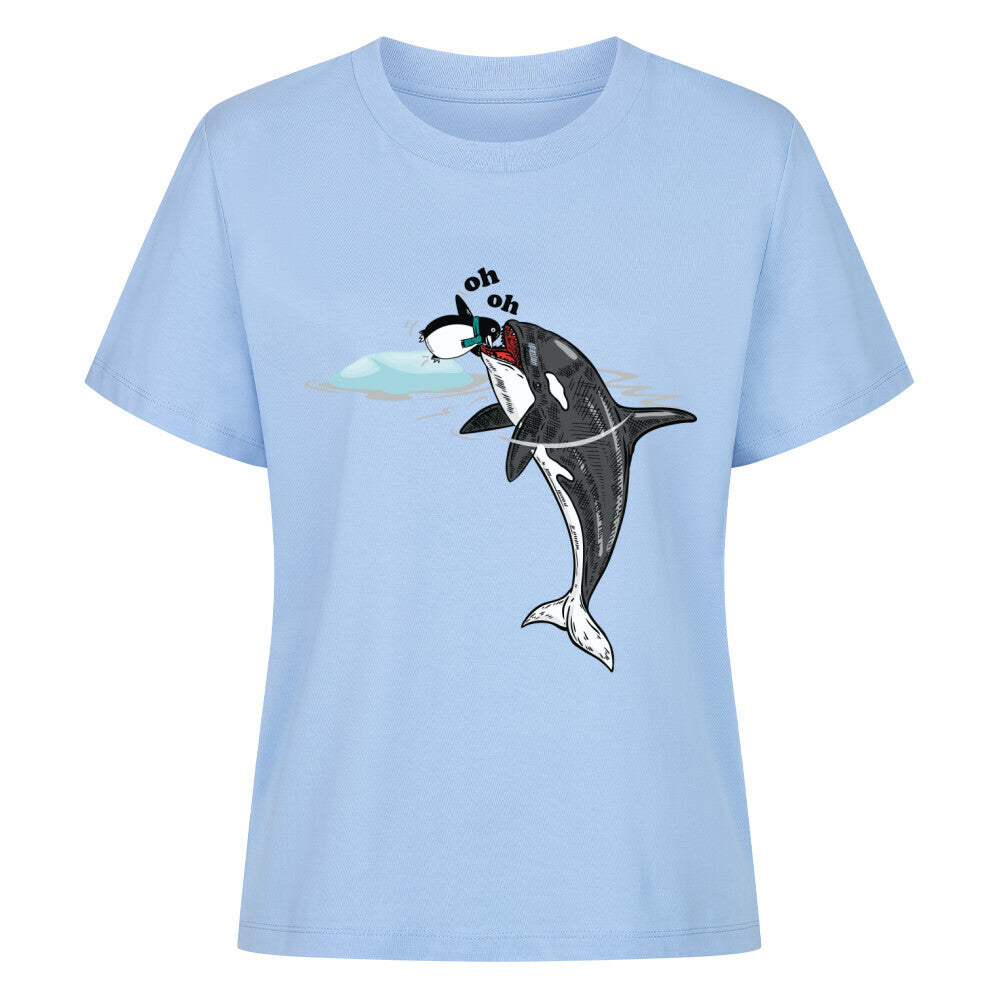 Premium Organic Shirt Women in Sky Blue mit Wal und Pinguin Motiv