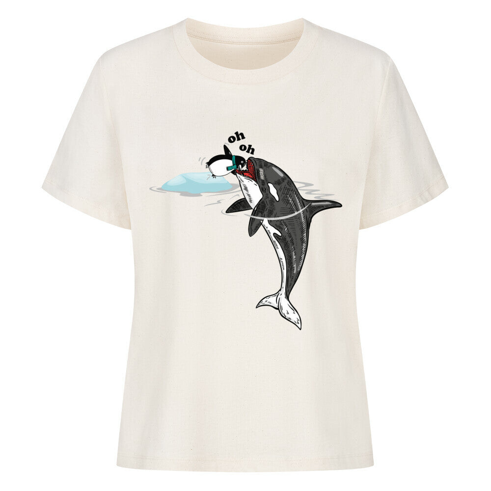 Premium Organic Shirt Women in Natural mit Wal und Pinguin Motiv