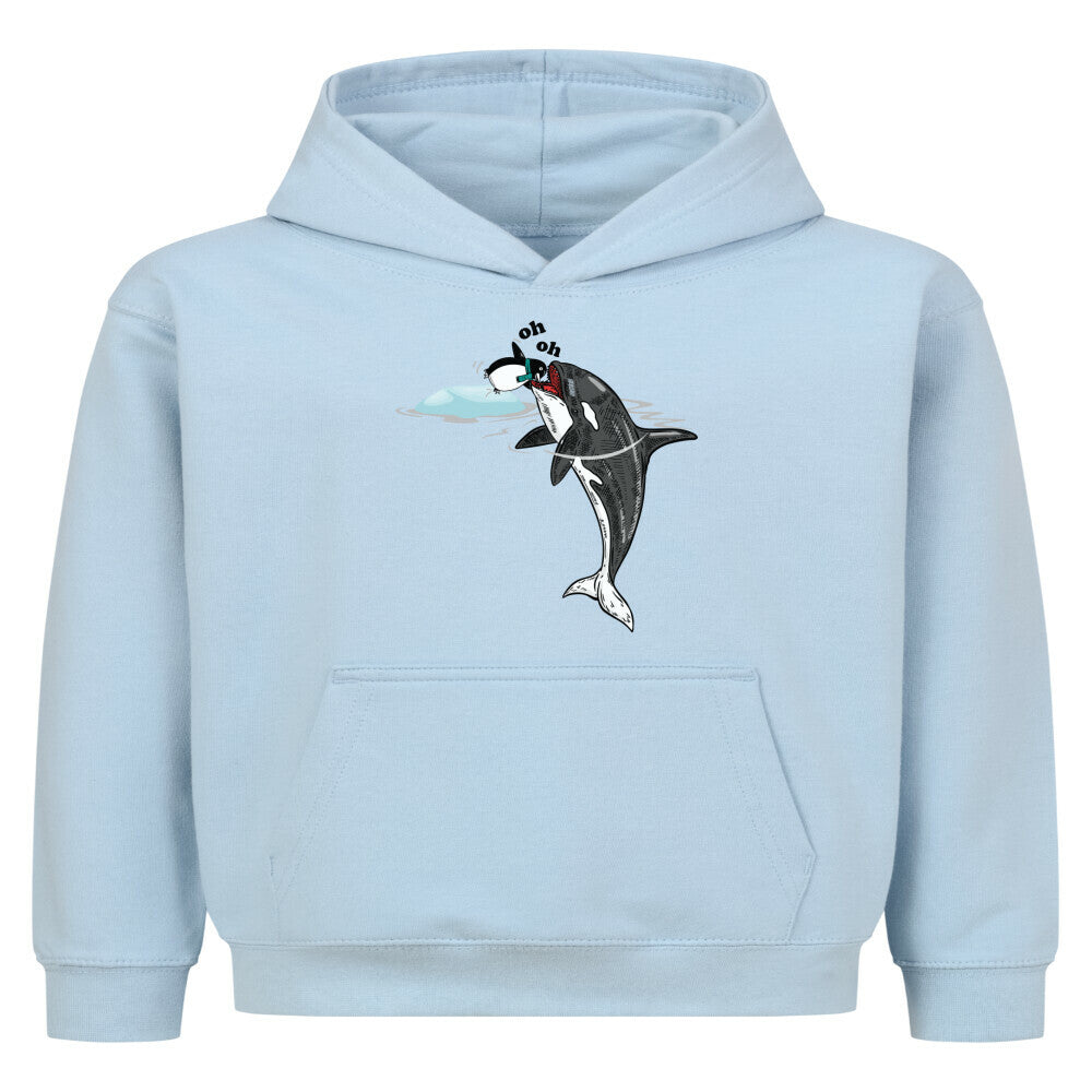 Classic Hoodie Kids in Babyblau mit Wal und Pinguin Motiv