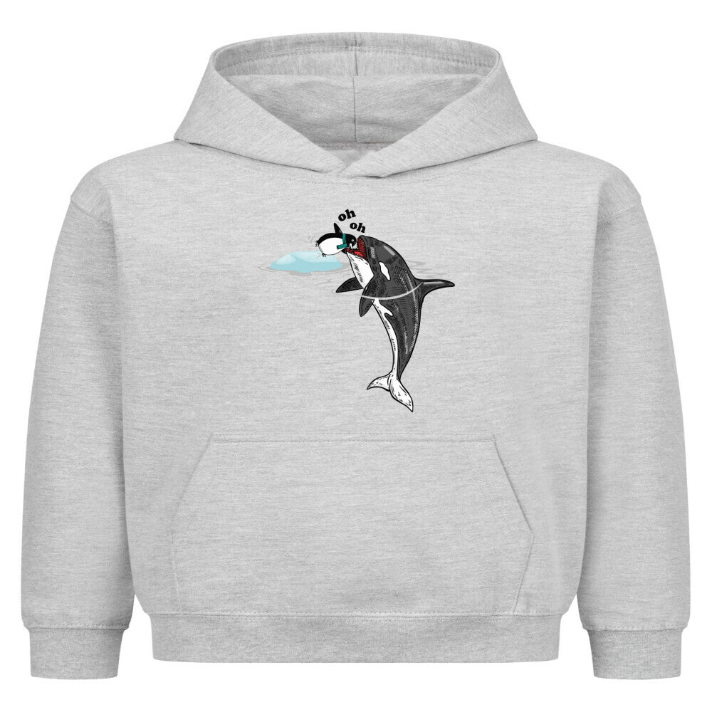Classic Hoodie Kids in Heather Grey mit Wal und Pinguin Motiv