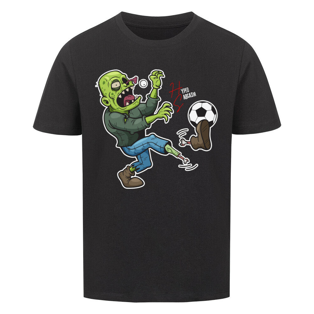 Premium Organic Shirt Kids in Schwarz und Zombie Motiv und Hyped Sarcasm Logo