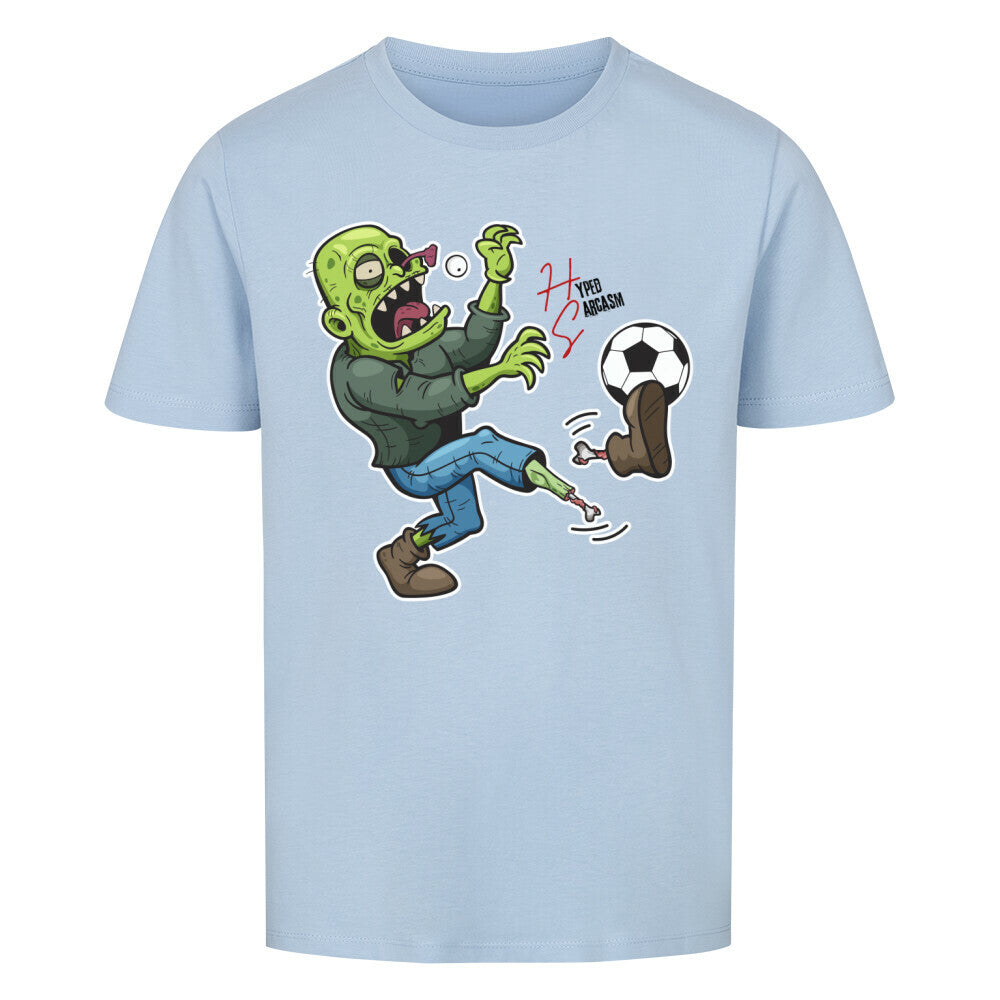 Premium Organic Shirt Kids in Sky Blue und Zombie Motiv und Hyped Sarcasm Logo