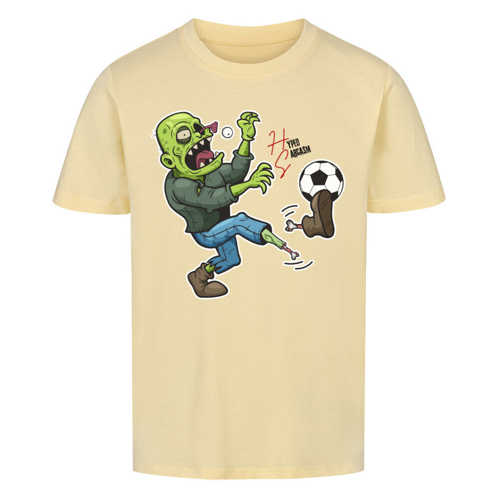 Premium Organic Shirt Kids in Butter und Zombie Motiv und Hyped Sarcasm Logo
