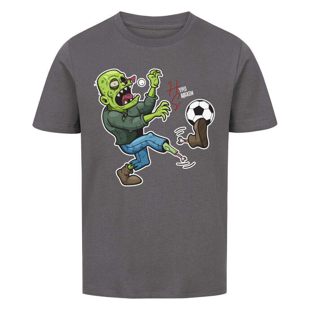 Premium Organic Shirt Kids in Anthrazit und Zombie Motiv und Hyped Sarcasm Logo