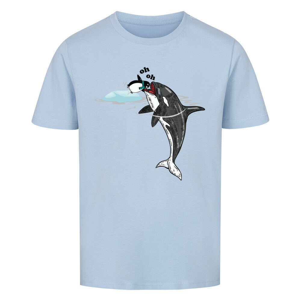 Premium Organic Shirt Kids in Sky Blue und Wal und Pinguin Motiv