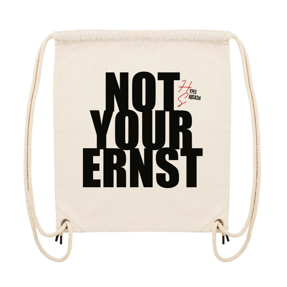 Gym Bag in Natural und "Not your Ernst" Schriftzug und Hyped Sarcasm Logo Vorderansicht