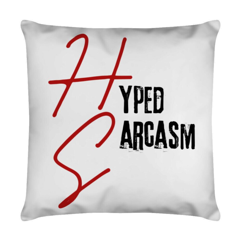 Dekokissen in Weiß mit Hyped Sarcasm Logo Rückansicht