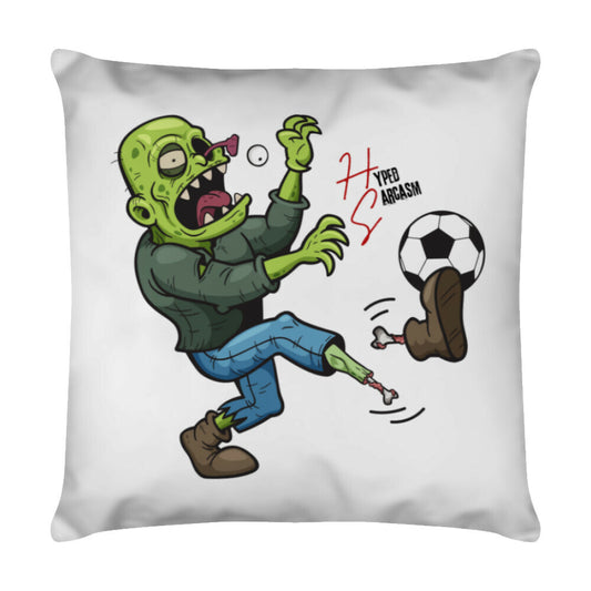 Deko Kissen in Weiß mit Zombie Motiv und Hyped Sarcasm Logo