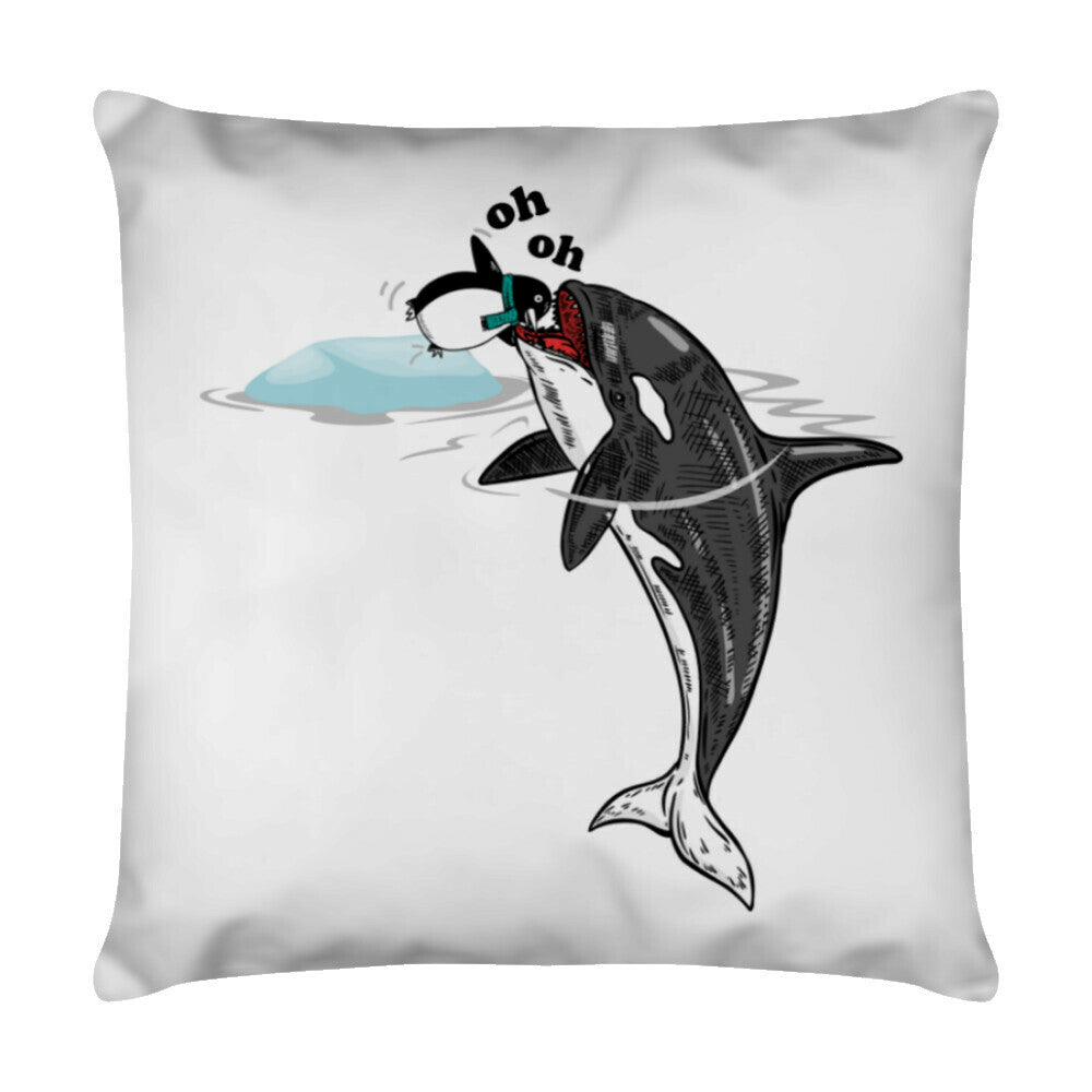 Deko Kissen in Weiß mit Wal und Pinguin Motiv 