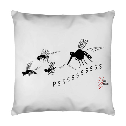 Deko Kissen in Weiß mit Moskito Motiv und Hyped Sarcasm Logo