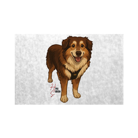 Fußmatte in Weiß mit Rocky Hunde Motiv und Hyped Sarcasm Logo