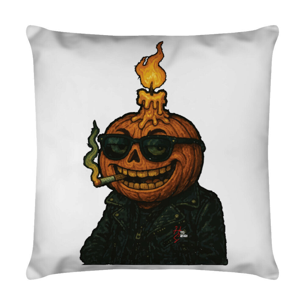 Deko Kissen mit Halloween Kürbiskopf Motiv und Hyped Sarcasm Logo