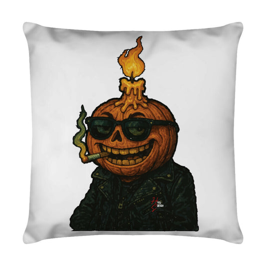 Deko Kissen mit Halloween Kürbiskopf Motiv und Hyped Sarcasm Logo