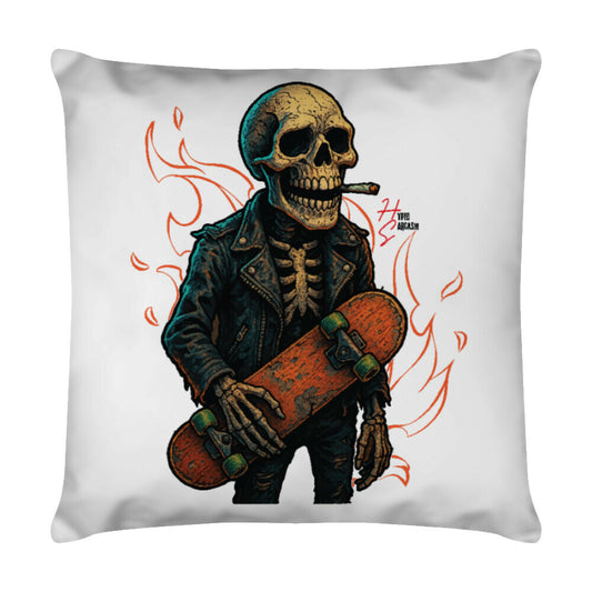 Deko Kissen mit Halloween Skellett Motiv und Hyped Sarcasm Logo