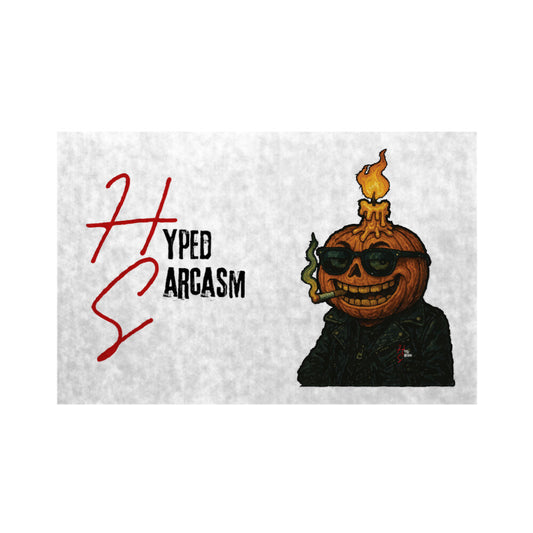 Fußmatte mit Halloween Kürbiskopf Design und Hyped Sarcasm Logo