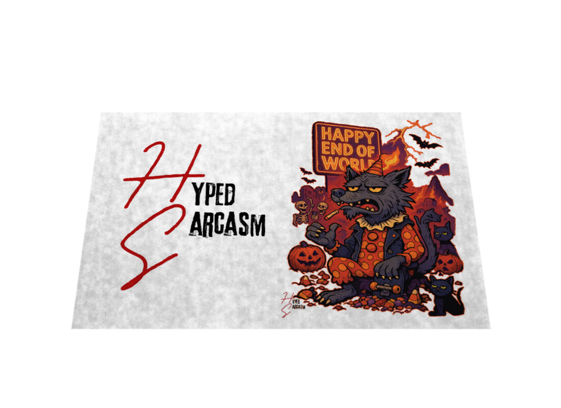 Fußmatte mit Halloween Wolf Design und Hyped Sarcasm Logo vertikal