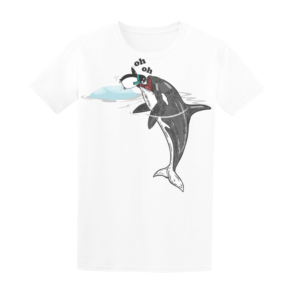 Basic Shirt Unisex in Weiß mit Wal und Pinguin Motiv