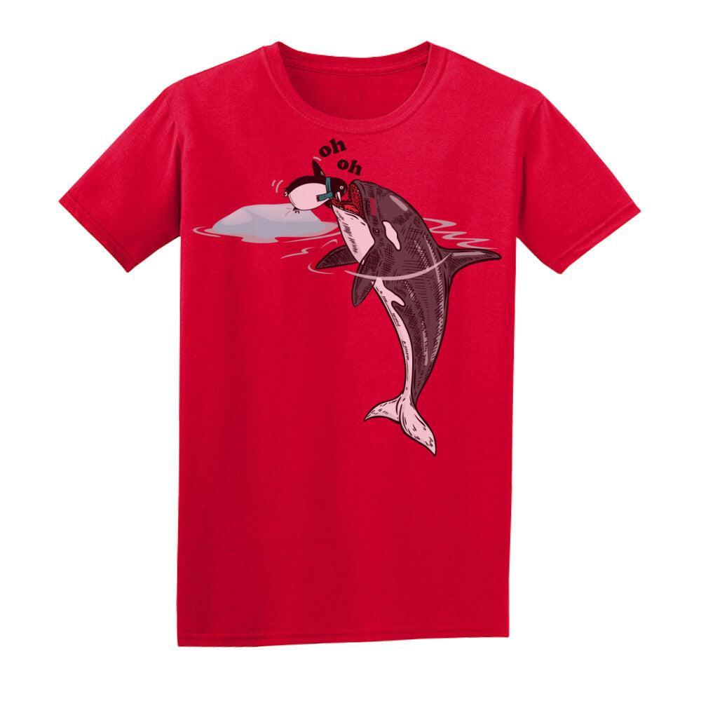 Basic Shirt Unisex in Rot mit Wal und Pinguin Motiv
