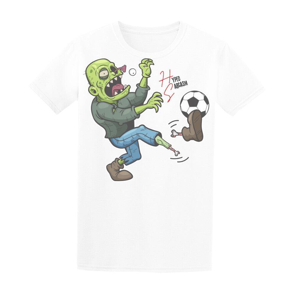 Basic Shirt Unisex in Weiß mit Zombie Motiv und Hyped Sarcasm Logo