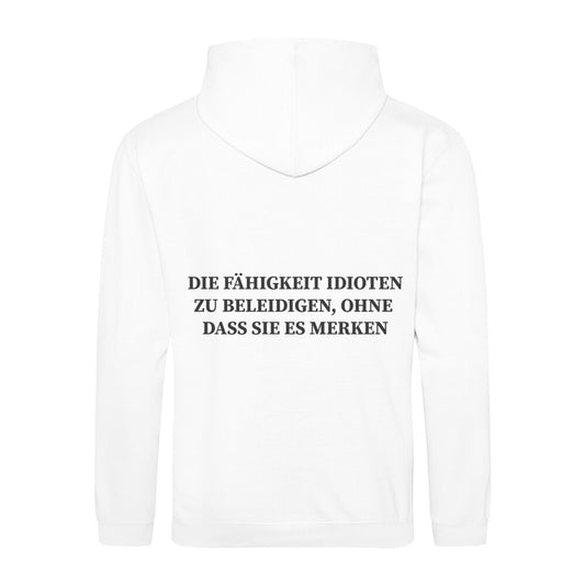 Classic Hoodie Sarkasmus in Weiß - Rückansicht mit satirischem Spruch