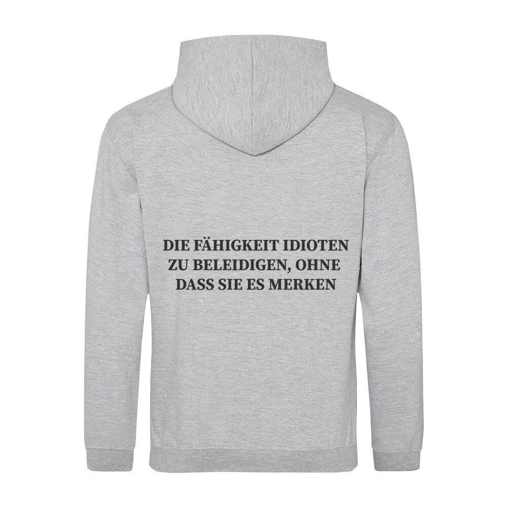 Classic Hoodie Sarkasmus in Grau - Rückansicht mit satirischem Spruch