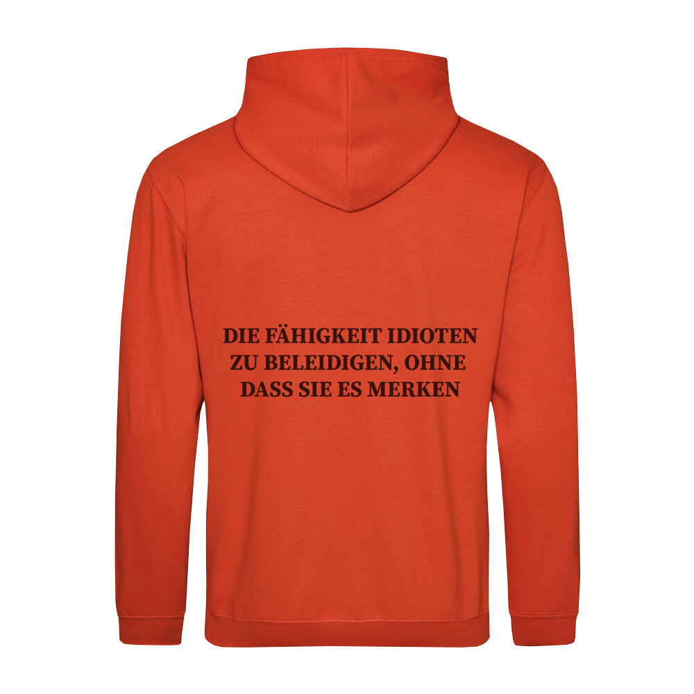 Classic Hoodie Sarkasmus in Orange - Rückansicht mit satirischem Spruch