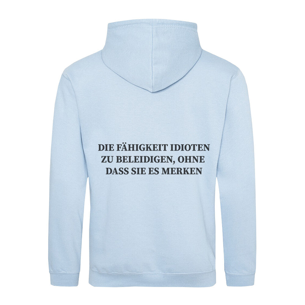 Classic Hoodie Sarkasmus in Babyblau - Rückansicht mit satirischem Spruch