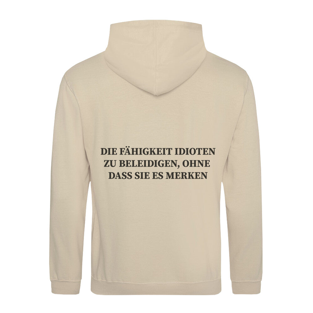 Classic Hoodie Sarkasmus in Beige - Rückansicht mit satirischem Spruch
