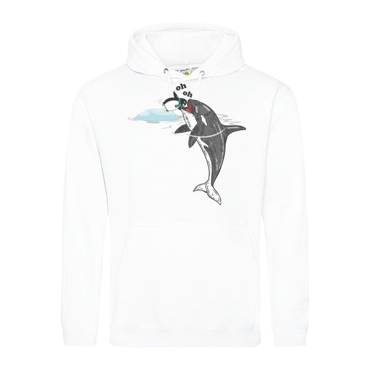 Classic Hoodie in Weiß mit Wal und Pinguin Motiv