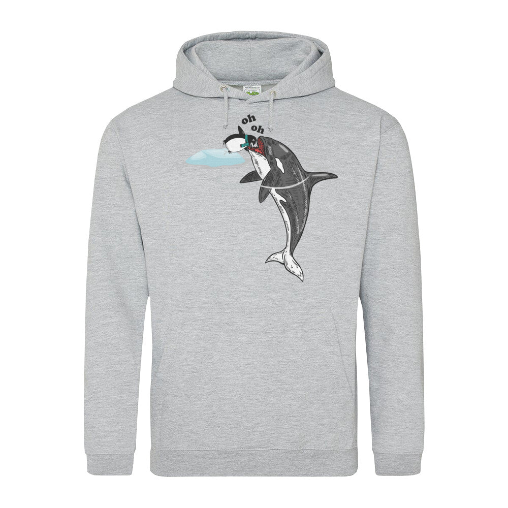 Classic Hoodie in Heather Grey mit Wal und Pinguin Motiv