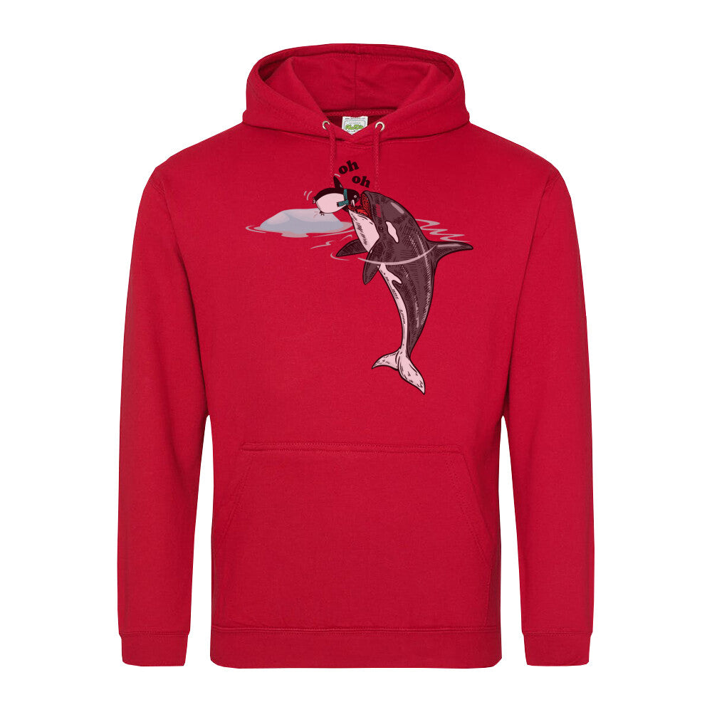 Classic Hoodie in Rot mit Wal und Pinguin Motiv