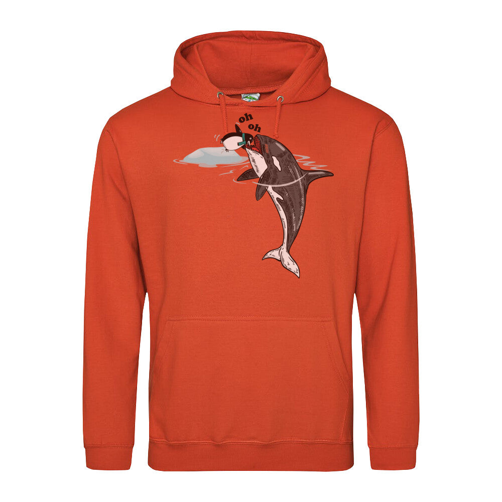 Classic Hoodie in Orange mit Wal und Pinguin Motiv