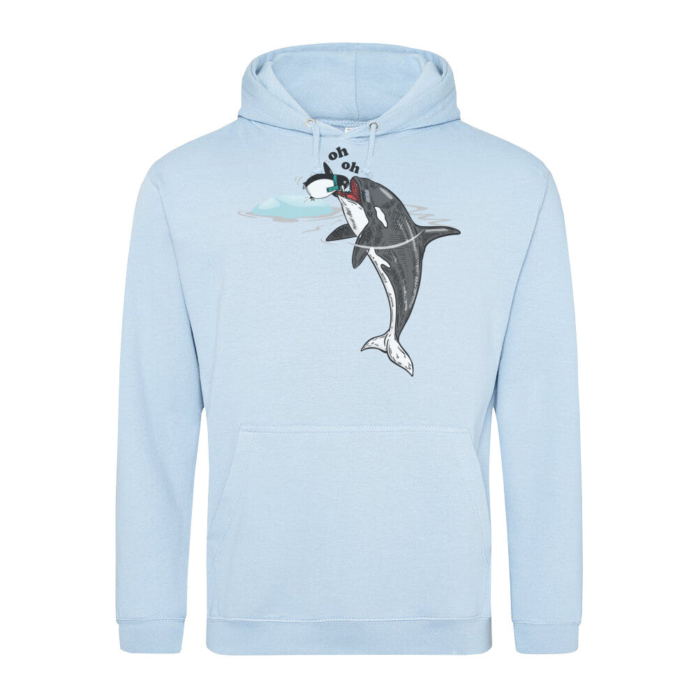 Classic Hoodie in Babyblau mit Wal und Pinguin Motiv