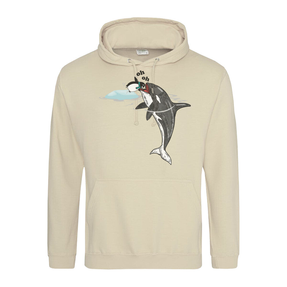 Classic Hoodie in Beige mit Wal und Pinguin Motiv