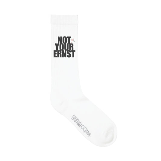 Crew Socken Long in Weiß und "Not your Ernst" Schriftzug und dem Hyped Sarcasm Logo