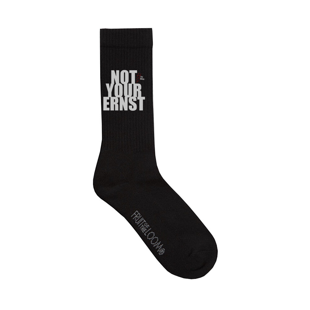 Crew Socken Long in Schwarz und "Not your Ernst" Schriftzug und dem Hyped Sarcasm Logo