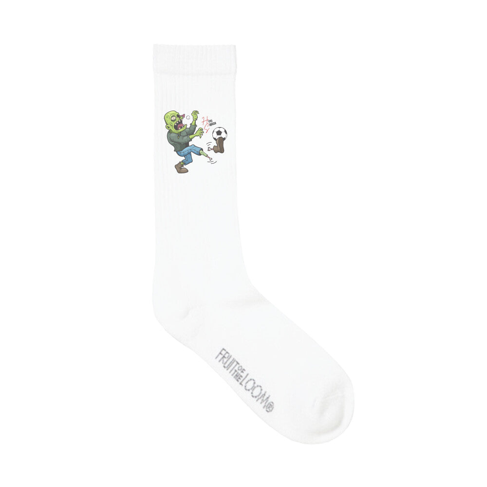 Crew Socken Long in Weiß und Zombie Motiv und dem Hyped Sarcasm Logo